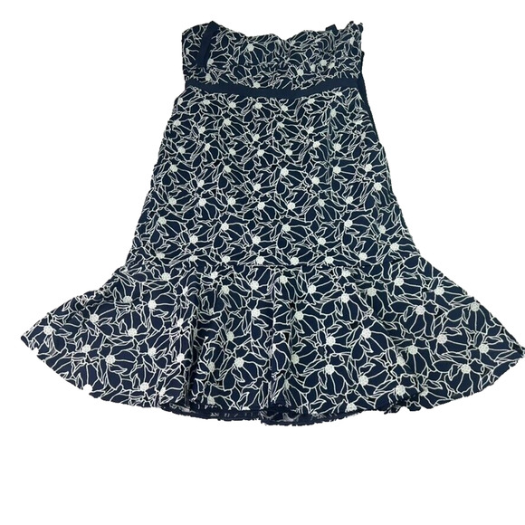 J.CREW Dress Women's Plus Size 16 Navy White Eyelet Midi Flounce Hem Overlay - Picture 2 of 12